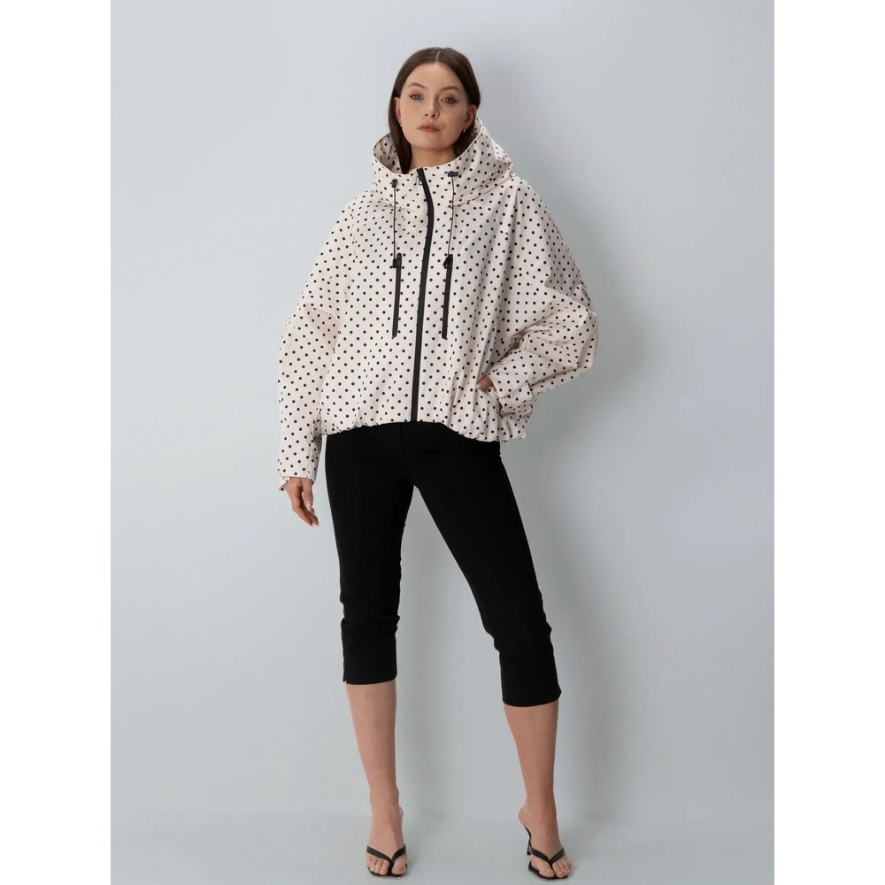 Puffit One Size Short Oversized Rain Jacket Polka Dot Hooded Windbreaker Cream